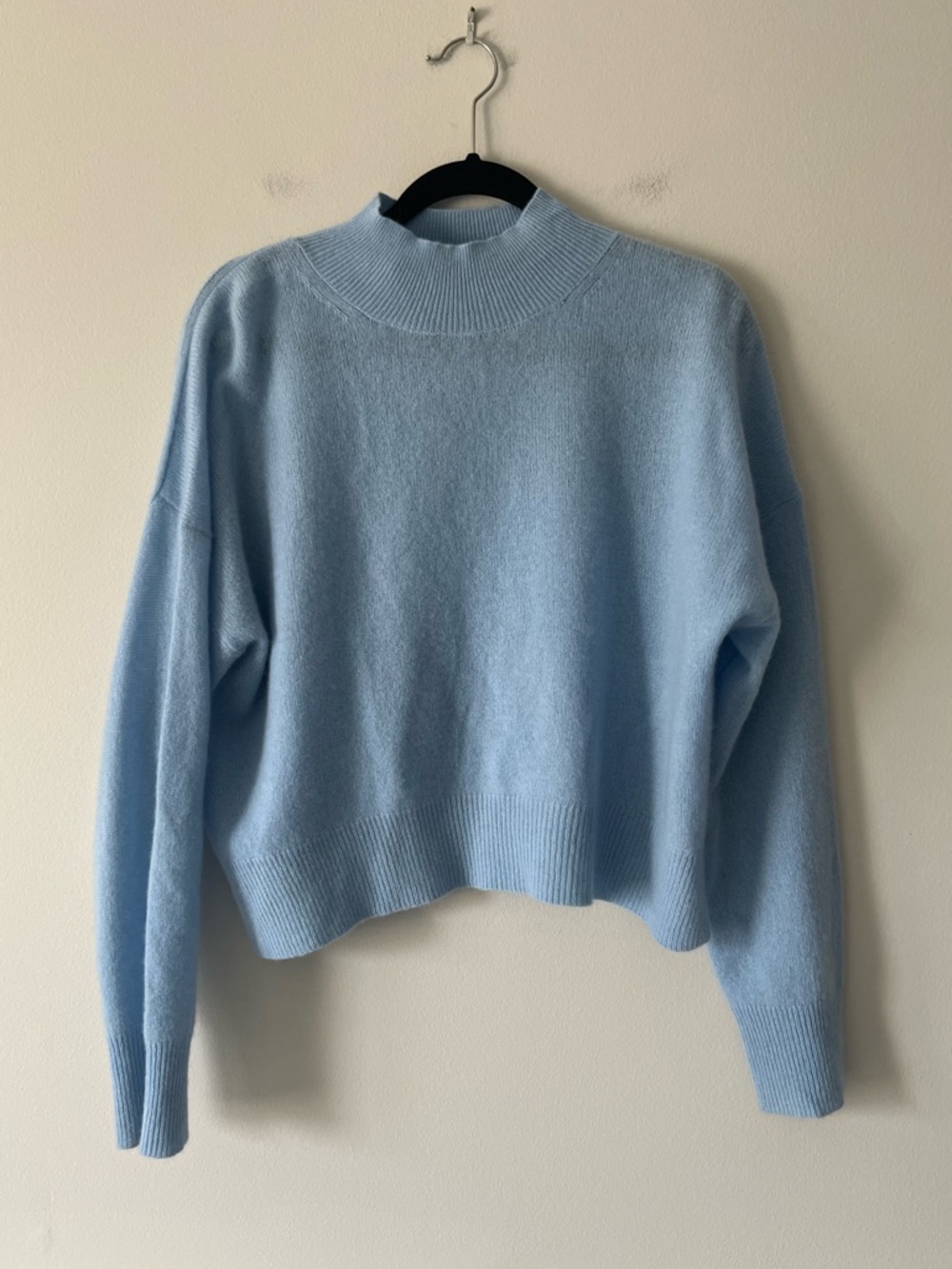 360 Cashmere 100% Cashmere Blue Cropped Mock Neck Sweater Size S